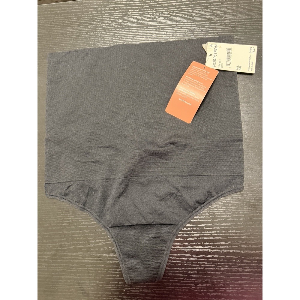 Yummie Seamless High Rise Black‎ Shapewear Thong Sz Medium Large New! Nordstrom